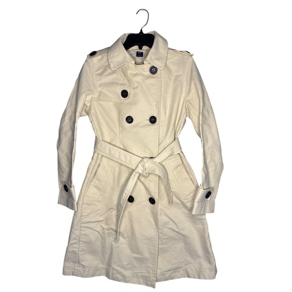 Vintage Y2K Cream Gap Women’s Trench Coat 100% Cotton Small Belted Streetwear - Picture 1 of 10